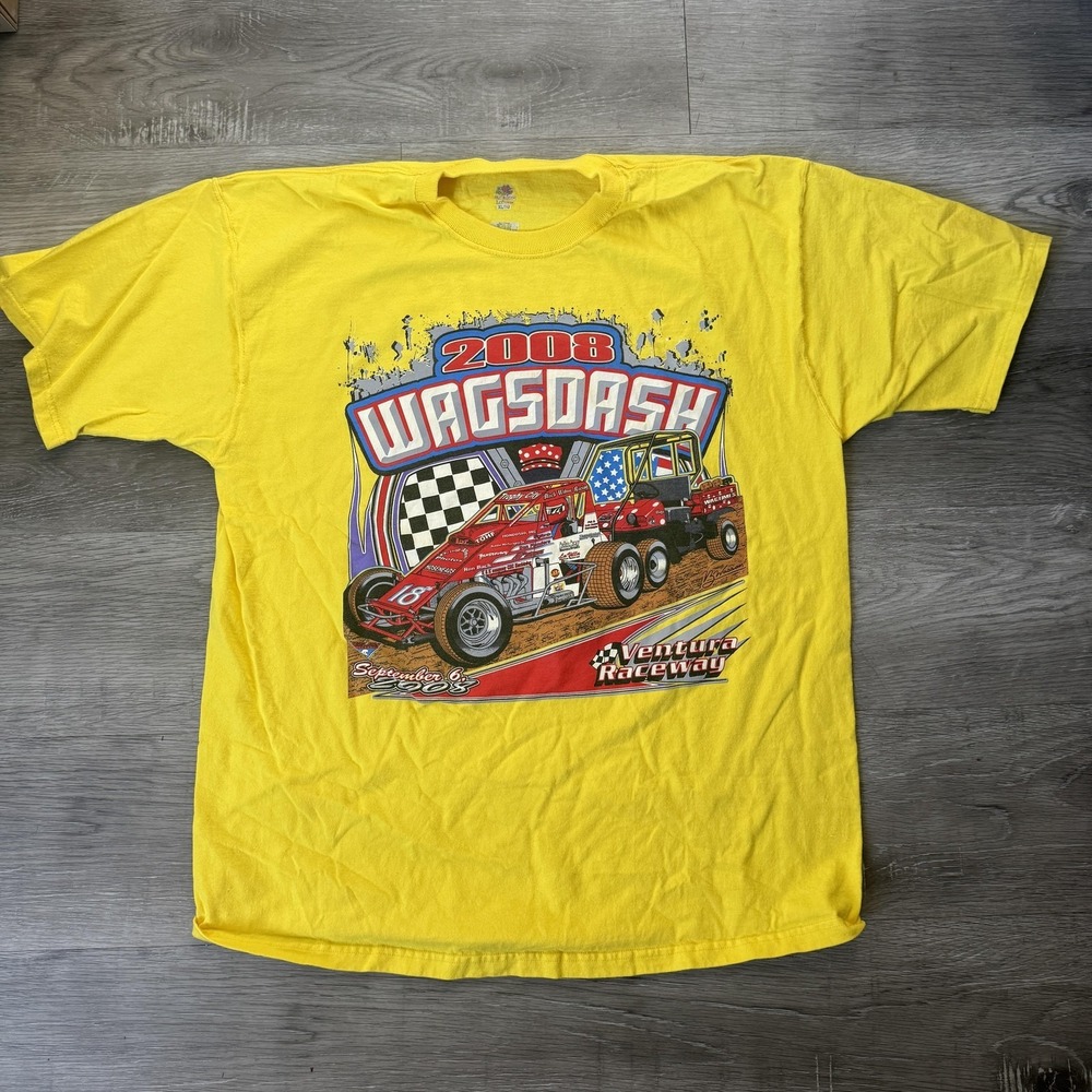 Vintage 2008 Wagsdash Ventura Raceway Racing Shirt Mens XL Yellow